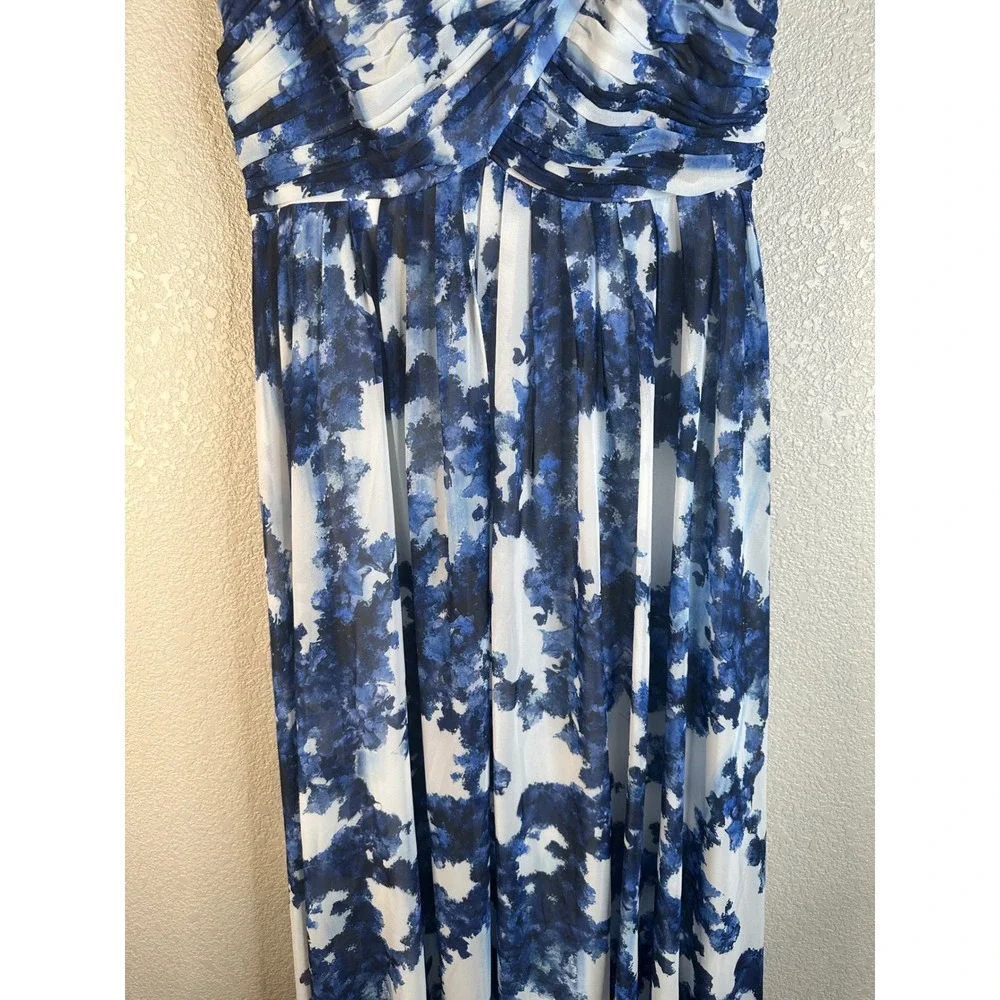 Shoshanna Midnight Women's Blue White Floral Pleated Chiffon Maxi Gown Size 6